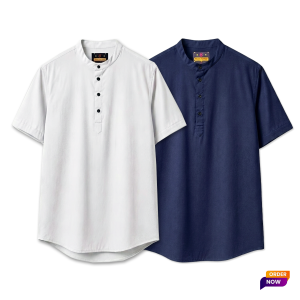 2 Pcs Half Sleeve OXF Katua-White+Navy